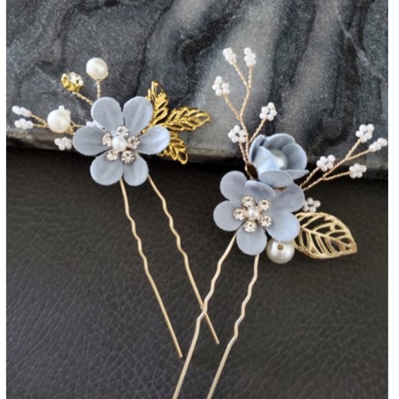 3pcs Set Blue Bride headpiece Comb Pin wedding main image 4